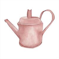 Watercolor brown metal garden watering can. Composition isolated from the background. Gardening tools for watering flowers. Plants and flowers. For Scrapbooking, cards, invitations, printing vector