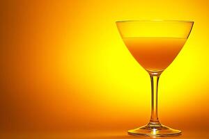 Glass of Orange Juice Against a Vibrant Yellow Background. A refreshing image perfect for advertisements or websites related to healthy drinks and summer vibes. photo
