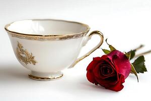 Elegant Teacup and Red Rose A Symbol of Romance and Luxury. photo