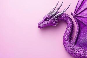 Purple Dragon Illustration Mythical Creature with Silver Horns on Pink Background. photo
