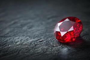 A Single Brilliant Red Gemstone on Dark Background Luxury and Elegance. photo