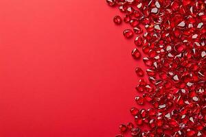 Red Gemstones Scattered on a Crimson Background Elegant Design with Copy Space. photo