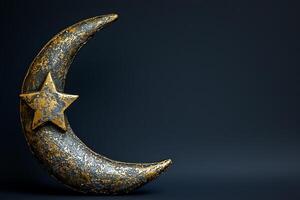 Decorative Crescent Moon and Star Ornament Gold and Dark Blue Abstract Design. photo