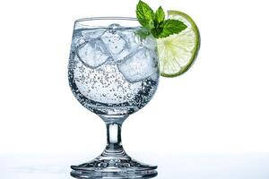 Sparkling Water with Lime and Mint in a Glass. A refreshing image perfect for advertising or editorial use. photo