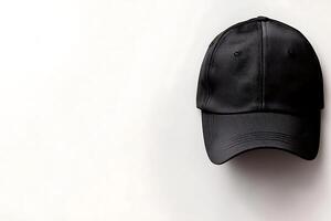 Blank Black Baseball Cap Mockup on White Background. Perfect for Branding and Design. photo