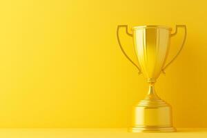 Golden Trophy Award on Yellow Background Success and Achievement Symbol. photo