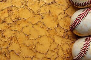 Textured Baseball Background Three Vintage Baseballs on a Golden, Impasto Surface. photo