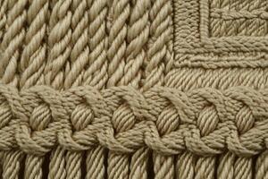 Detailed Close-up of Beige Textured Fabric with Intricate Knotted Design. A high-resolution image showcasing the complex weave and texture of a beige textile. photo