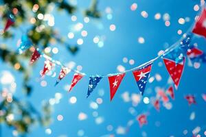 Festive Bunting and Confetti Against a Bright Blue Sky A celebratory summer scene. photo