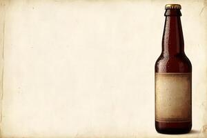 Amber Beer Bottle with Blank Label on Grunge Background Perfect for Craft Brewery Designs. photo