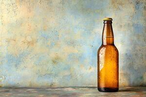Cold Beer Bottle on Rustic Background A Refreshing Drink Image. photo