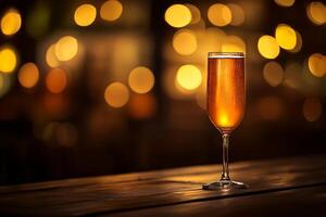 Golden Hour Celebration A Sparkling Drink on a Rustic Table. photo