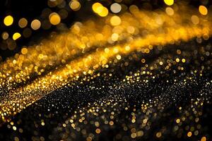 Abstract Gold and Black Glitter Background Shimmering Lights and Sparkling Texture. photo