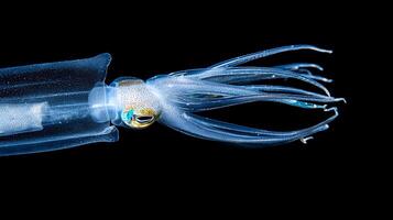 Mesmerizing Squid With Many Arms Against a Dark Ocean Background. photo