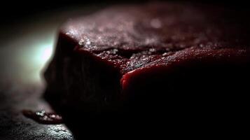 Close up of Raw Meat With Dramatic Lighting and Bokeh Effects. photo