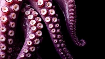 Extreme Close Up Of A Purple Octopus Tentacle With Many Suckers. photo