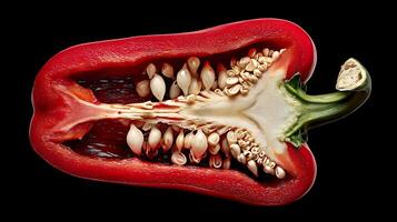Vivid Red Bell Pepper Slice Revealing Texture and Seeds. photo