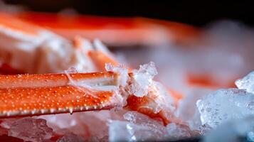 Close Up of Fresh Crab Legs on Crushed Ice. photo