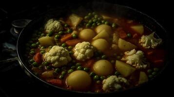 Steaming Pot of Healthy Vegetable Stew Ready to Serve. photo