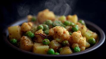 Aloo Gobi Steaming Hot in a Rustic Bowl, Ready to Serve. photo