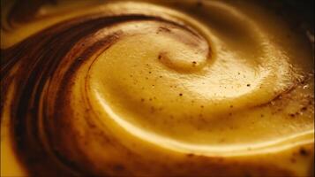 Macro Swirl of Creamy Yellow and Dark Chocolate Texture. photo