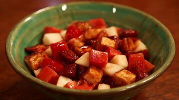 Freshly Prepared Fruit Salad in a Green Bowl for a Healthy Meal. photo