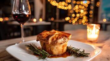 Savory Pot Pie With Red Wine And Romantic Candlelight Dinner photo