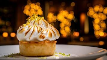 Delicious Lemon Meringue Tart with a Golden Brown Meringue Topping. photo