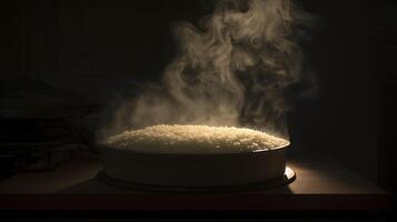Hot Steaming Rice in a Bowl, Ready to Serve. photo