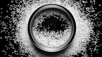 Overflowing Circle of White Grains on a Dark Background. photo