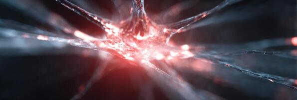 Close-up Abstract Representation of Synaptic Space Showcasing Vibrant Light Pulses and Intricate Neural Connections photo