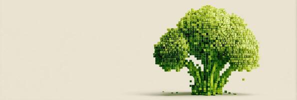 Minimal Broccoli Silhouette Created With Green Pixels Against a Clean Background photo