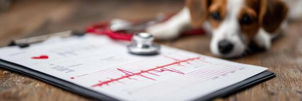Health Chart on Clipboard With Dog in Background Showing Wellness Checkup Indoors photo