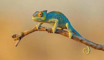 Colorful chameleon on branch photo