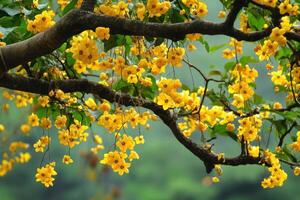 Yellow flowers on a tree branch photo
