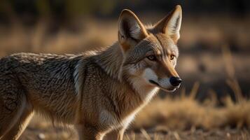 Coyotes in the golden light of the desert photo