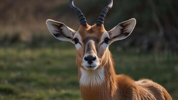 Close-up of a deer in a grassy field photo