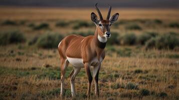 A gazelle standing in the middle of a field photo