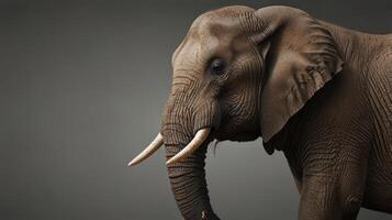 An elephant with tusks on a gray background photo