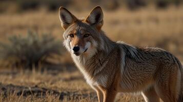 Coyote in a field at dawn photo