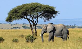 A large elephant standing in a field photo