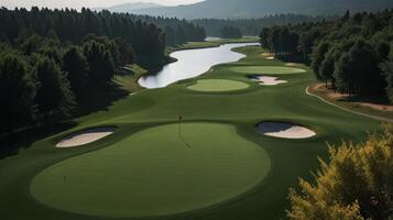 Panoramic view of a golf course at dawn photo