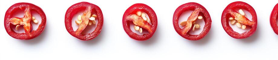 A row of sliced tomatoes on a white surface photo