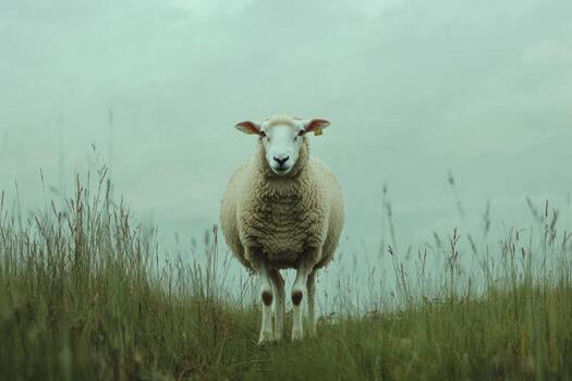 A sheep standing in a field looking at the camera photo