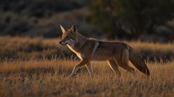 Coyote in golden meadow photo