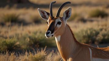 Close-up of a gazelle in a dry landscape photo