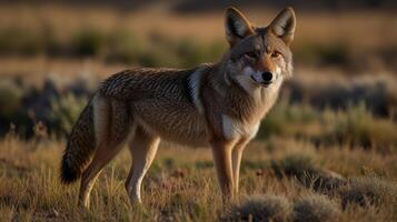 Coyotes in a desert landscape photo