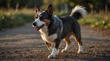 Dog walking on a path photo
