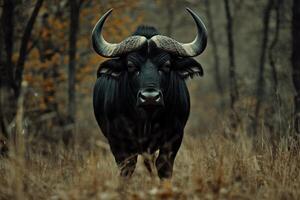 Powerful bull in a forest photo