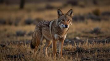 Coyote in golden desert landscape photo